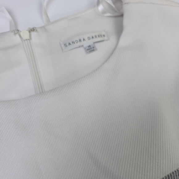 Sandra Darren Elegant Off White and Gray Striped Dress Sz 10 - Picture 7 of 12